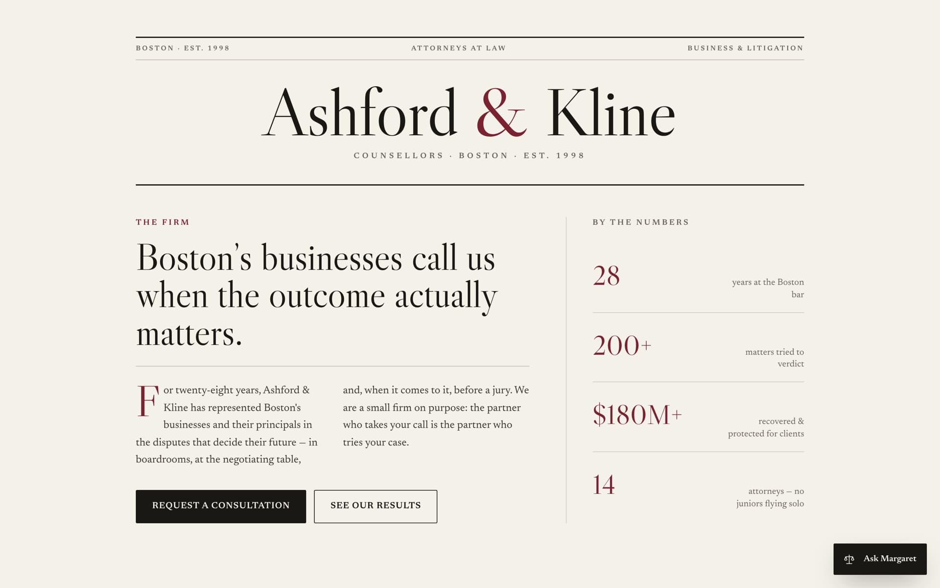 Ashford & Kline, a sample law firm site we built
