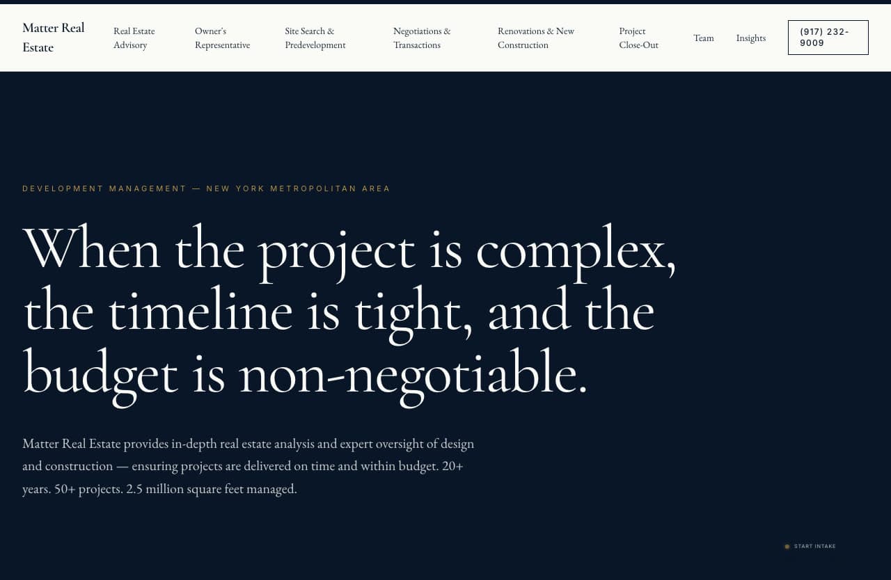 Screenshot of the Matter Real Estate website
