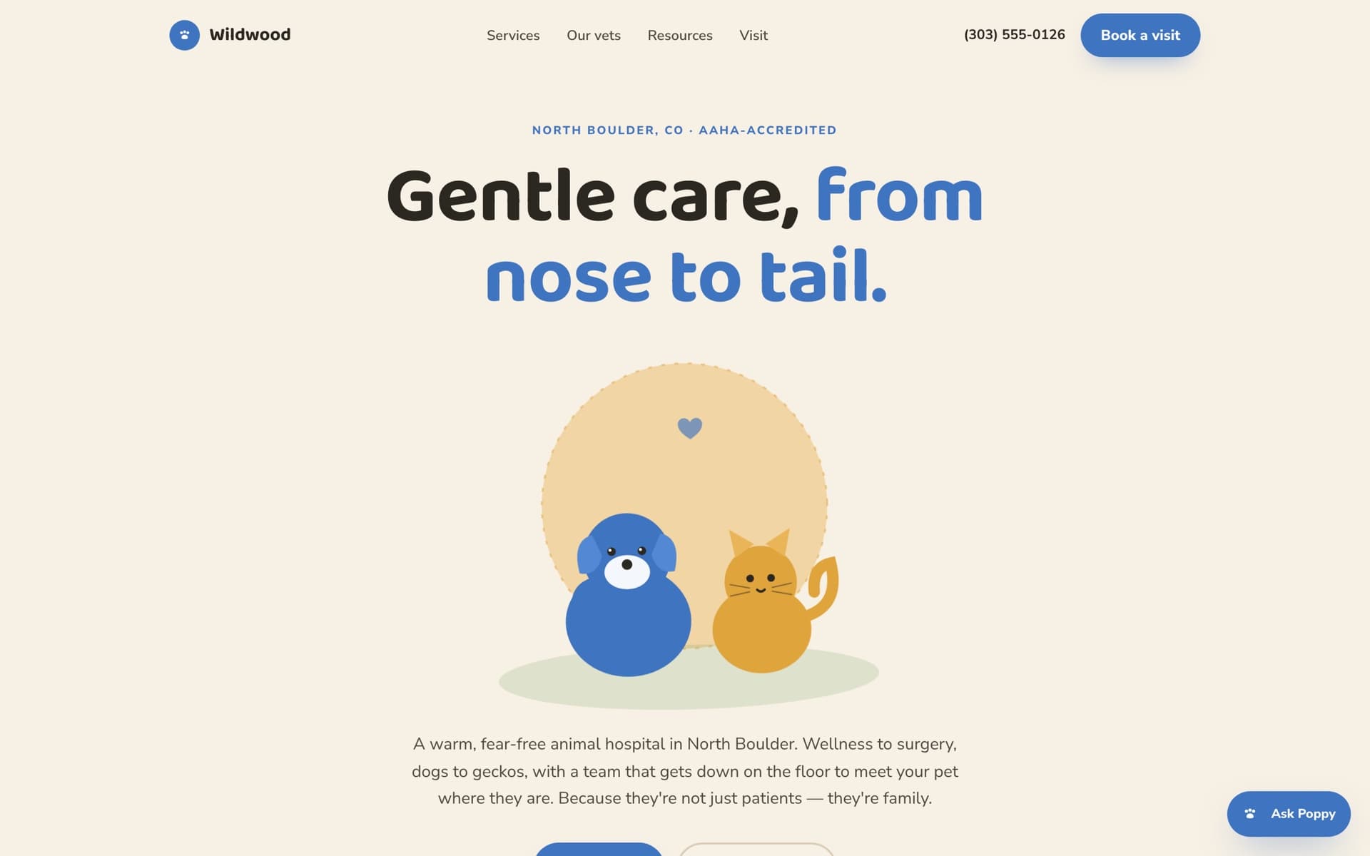 Wildwood Animal Hospital, a sample veterinary site we built
